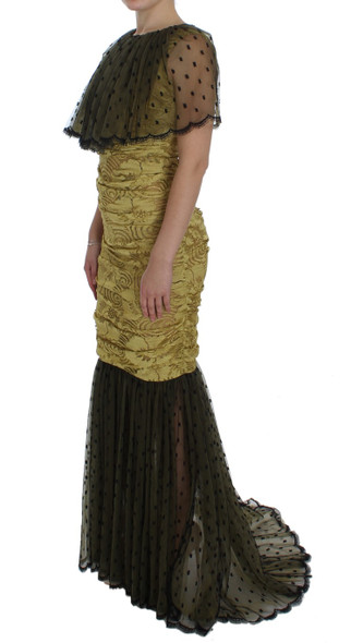 Yellow Black Floral Lace Ricamo Gown Dress Yellow Black Floral Lace Ricamo Gown Dress