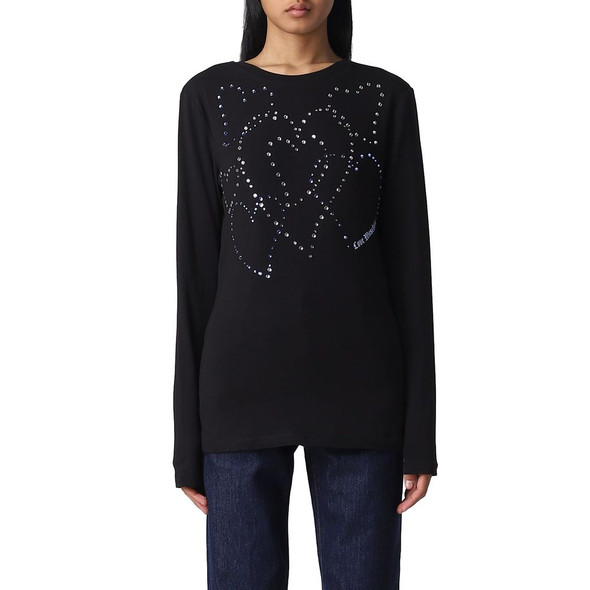 Rhinestone Heart Embellished Cotton Tee Rhinestone Heart Embellished Cotton Tee