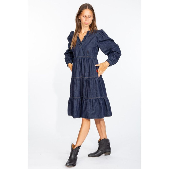 Elegant Dark Blue Denim Flare Dress Elegant Dark Blue Denim Flare Dress