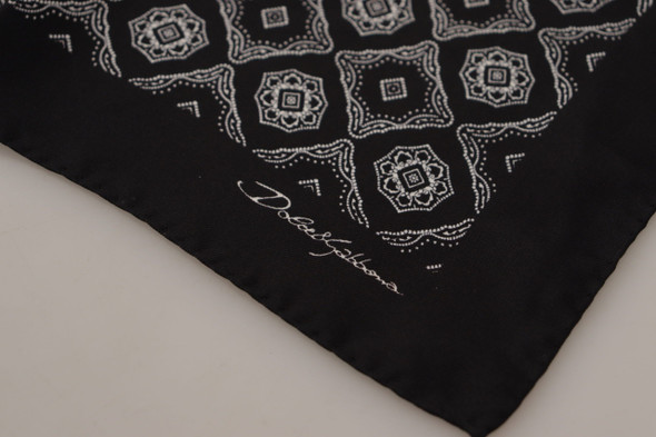 Black Geometric Patterned Square Handkerchief Scarf Black Geometric Patterned Square Handkerchief Scarf