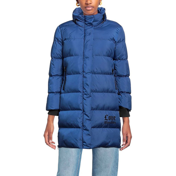 Chic Long Down Jacket with Logo Detail Chic Long Down Jacket with Logo Detail