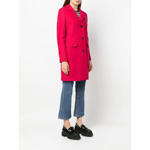 Love Moschino Chic Pink Woolen Coat with Logo Details Love Moschino Chic Pink Woolen Coat with Logo Details