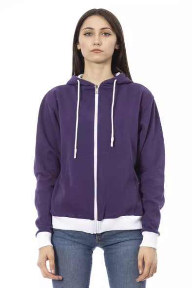 Purple Cotton Women Sweater with Adjustable Hood Purple Cotton Women Sweater with Adjustable Hood