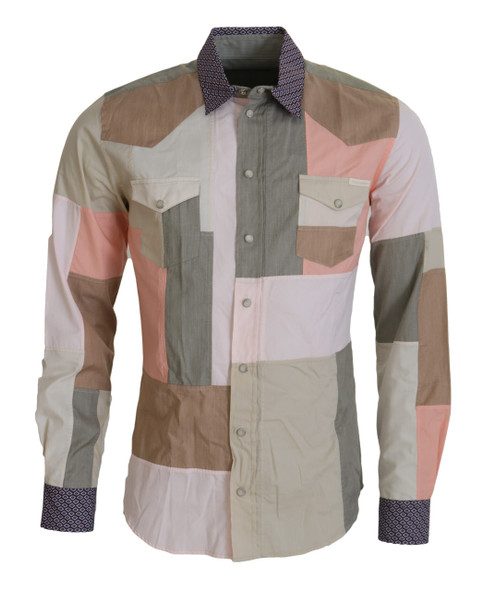 Multicolor Cotton Patchwork Slim Shirt Multicolor Cotton Patchwork Slim Shirt