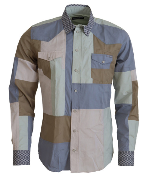 Dolce & Gabbana Multicolor Cotton Patchwork Slim Shirt TSH83564 Dolce & Gabbana Multicolor Cotton Patchwork Slim Shirt TSH83564