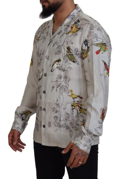 White Bird Print Silk Satin Casual Shirt White Bird Print Silk Satin Casual Shirt
