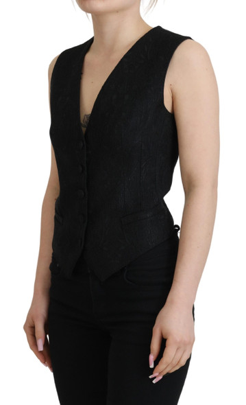 Dolce & Gabbana Black Brocade Button Down Sleeveless Vest Top Dolce & Gabbana Black Brocade Button Down Sleeveless Vest Top