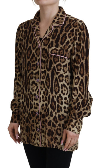 Brown Leopard Print Long Sleeves Blouse Top Brown Leopard Print Long Sleeves Blouse Top