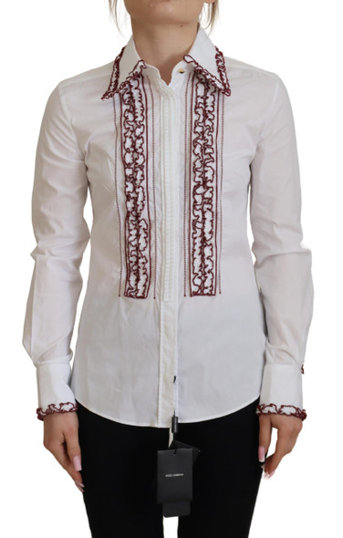 Dolce & Gabbana White Lace Long Sleeves Ruffle Collar Top Dolce & Gabbana White Lace Long Sleeves Ruffle Collar Top
