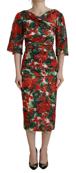 Dolce & Gabbana Multicolor Geranium Silk Sheath Midi Dress Dolce & Gabbana Multicolor Geranium Silk Sheath Midi Dress