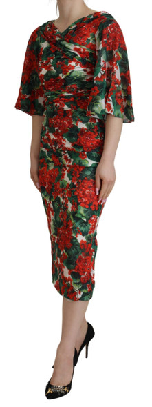 Dolce & Gabbana Multicolor Geranium Silk Sheath Midi Dress Dolce & Gabbana Multicolor Geranium Silk Sheath Midi Dress