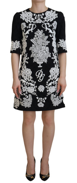 Dolce & Gabbana Black Lace Trim Half Sleeves A-line Dress Dolce & Gabbana Black Lace Trim Half Sleeves A-line Dress