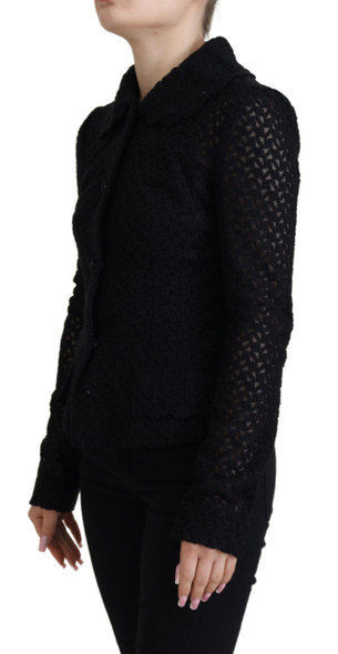 Black Wool Knitted Button Down Collar Jacket Black Wool Knitted Button Down Collar Jacket