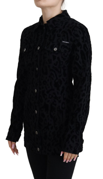 Dolce & Gabbana Black Leopard Long Sleeve Denim Cotton Jacket Dolce & Gabbana Black Leopard Long Sleeve Denim Cotton Jacket