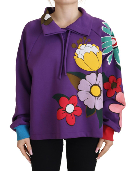 Dolce & Gabbana Purple Floral Print Pullover Cotton Sweater Dolce & Gabbana Purple Floral Print Pullover Cotton Sweater