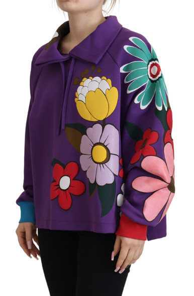 Dolce & Gabbana Purple Floral Print Pullover Cotton Sweater Dolce & Gabbana Purple Floral Print Pullover Cotton Sweater