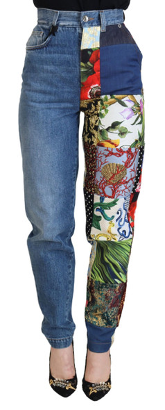 Dolce & Gabbana Blue Jacquard Majolica High Waist Jeans Dolce & Gabbana Blue Jacquard Majolica High Waist Jeans