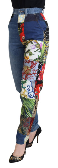 Dolce & Gabbana Blue Jacquard Majolica High Waist Jeans Dolce & Gabbana Blue Jacquard Majolica High Waist Jeans
