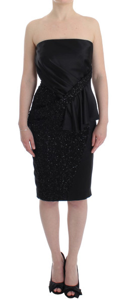 Black Strapless Embellished Pencil Dress Black Strapless Embellished Pencil Dress