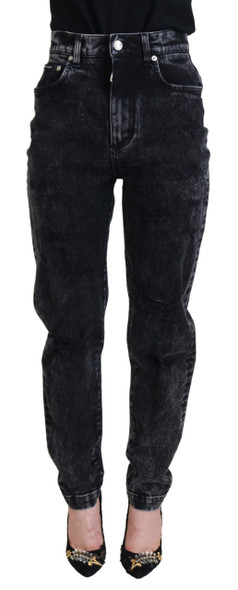 Black Washed Cotton High Waist Denim Jeans Black Washed Cotton High Waist Denim Jeans