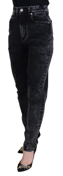 Black Washed Cotton High Waist Denim Jeans Black Washed Cotton High Waist Denim Jeans