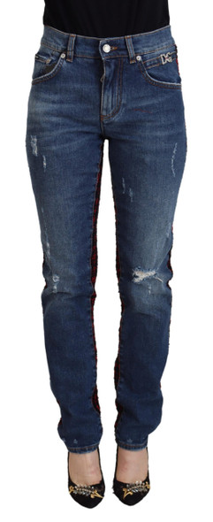 Dolce & Gabbana Blue Checkered Back Skinny Denim Jeans Dolce & Gabbana Blue Checkered Back Skinny Denim Jeans
