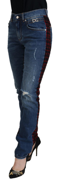 Dolce & Gabbana Blue Checkered Back Skinny Denim Jeans Dolce & Gabbana Blue Checkered Back Skinny Denim Jeans