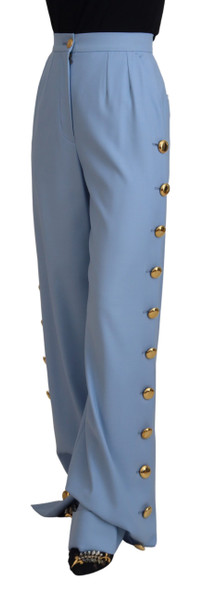 Dolce & Gabbana Light Blue Button Wide Leg Pants Dolce & Gabbana Light Blue Button Wide Leg Pants