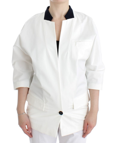 White Cotton Blend Oversized Blazer Jacket White Cotton Blend Oversized Blazer Jacket