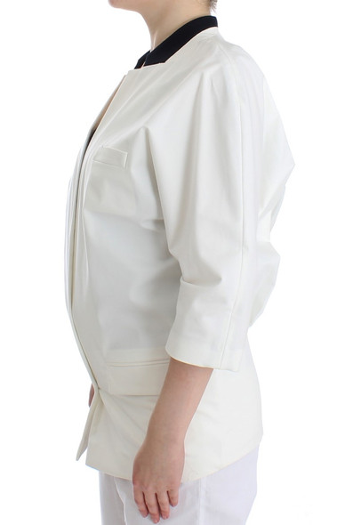 White Cotton Blend Oversized Blazer Jacket White Cotton Blend Oversized Blazer Jacket