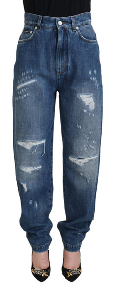 Dolce & Gabbana Blue Washed Cotton Tattered Denim Jeans PAN74229 Dolce & Gabbana Blue Washed Cotton Tattered Denim Jeans PAN74229