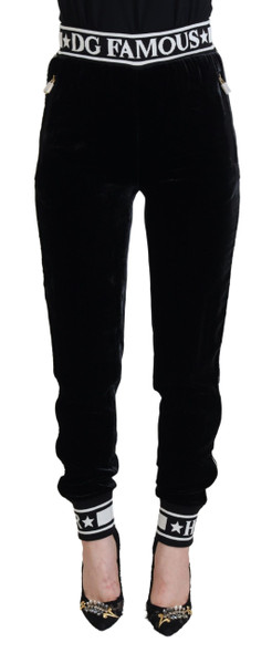Dolce & Gabbana Black DG Logo Velvet Trouser Pants Dolce & Gabbana Black DG Logo Velvet Trouser Pants