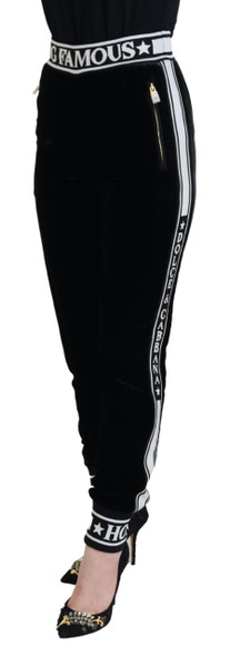 Dolce & Gabbana Black DG Logo Velvet Trouser Pants Dolce & Gabbana Black DG Logo Velvet Trouser Pants