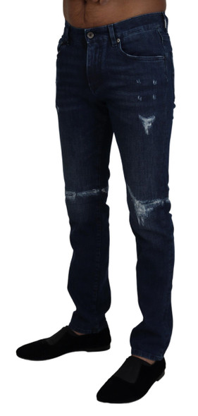 Blue Cotton Skinny Tattered Denim Jeans Blue Cotton Skinny Tattered Denim Jeans