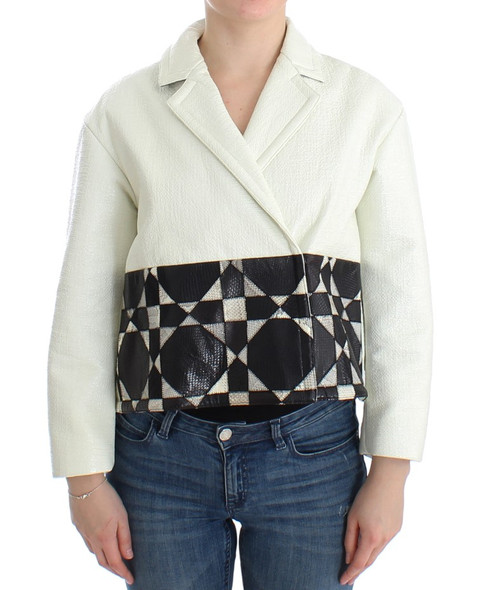 White Black Cropped Leather Jacket White Black Cropped Leather Jacket