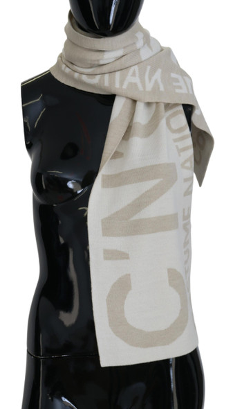 Costume National Beige White Logo Wrap Warmer Shawl Scarf Costume National Beige White Logo Wrap Warmer Shawl Scarf