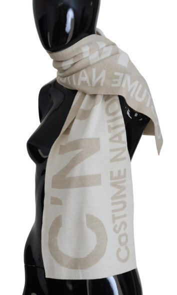 Costume National Beige White Logo Wrap Warmer Shawl Scarf Costume National Beige White Logo Wrap Warmer Shawl Scarf