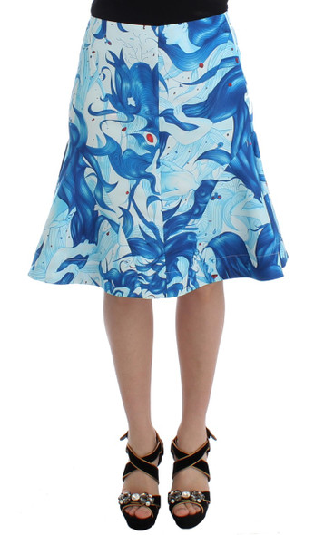 Koonhor Blue Peplum Fresco-Print Straight Pencil Skirt Koonhor Blue Peplum Fresco-Print Straight Pencil Skirt