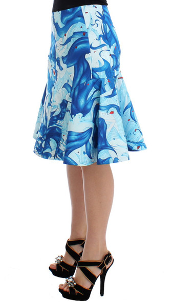 Koonhor Blue Peplum Fresco-Print Straight Pencil Skirt Koonhor Blue Peplum Fresco-Print Straight Pencil Skirt
