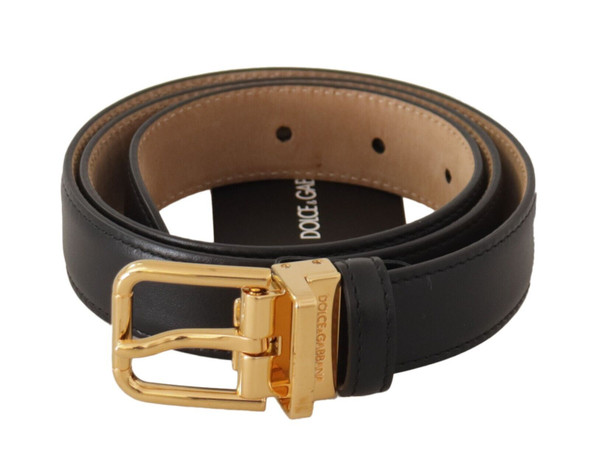 Dolce & Gabbana Black Calf Leather Gold Metal Logo Waist Buckle Belt Dolce & Gabbana Black Calf Leather Gold Metal Logo Waist Buckle Belt