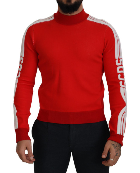 Red Wool Logo Printed Crew Neck Men Pullover Sweater Red Wool Logo Printed Crew Neck Men Pullover Sweater