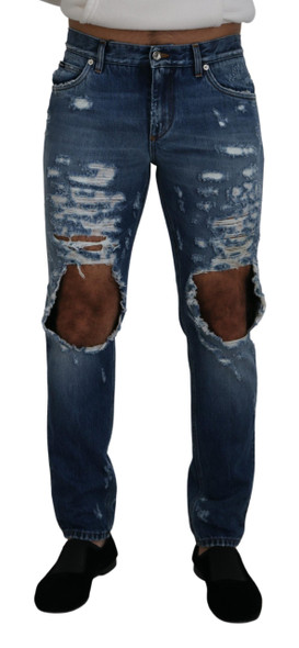 Blue Cotton Tattered Men Denim Jeans Blue Cotton Tattered Men Denim Jeans