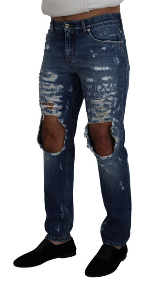 Dolce & Gabbana Blue Cotton Tattered Men Denim Jeans Dolce & Gabbana Blue Cotton Tattered Men Denim Jeans