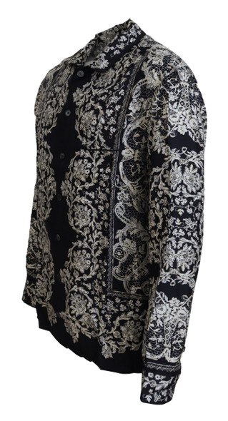 Dolce & Gabbana Blue Silk Floral Baroque Satin Casual Shirt Dolce & Gabbana Blue Silk Floral Baroque Satin Casual Shirt