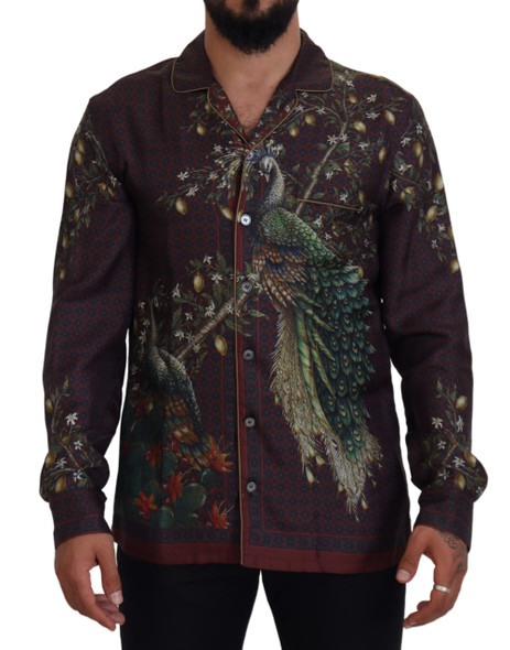 Dolce & Gabbana Bordeaux Ostrich Silk Satin Casual Mens Shirt Dolce & Gabbana Bordeaux Ostrich Silk Satin Casual Mens Shirt