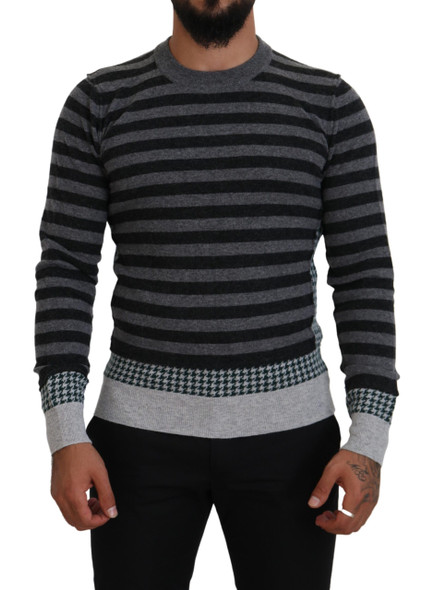 Dolce & Gabbana Black Gray Wool Logo Pullover Sweater Dolce & Gabbana Black Gray Wool Logo Pullover Sweater