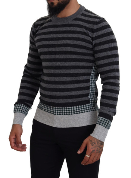 Dolce & Gabbana Black Gray Wool Logo Pullover Sweater Dolce & Gabbana Black Gray Wool Logo Pullover Sweater