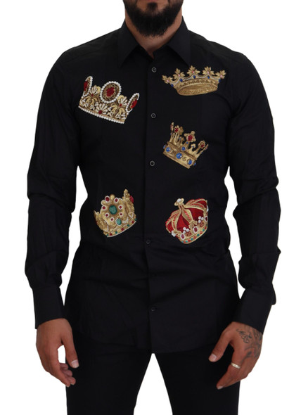 Black Gold Crown Slim Fit Dress Formal Shirt Black Gold Crown Slim Fit Dress Formal Shirt