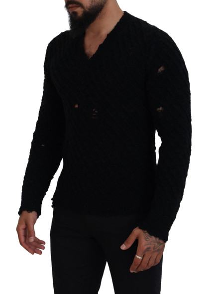 Black Wool V-neck Knitted Pullover Sweater Black Wool V-neck Knitted Pullover Sweater