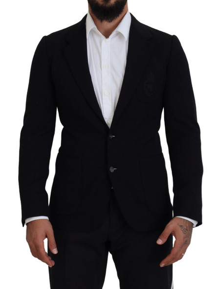 Dolce & Gabbana Black Wool Crown Slim Fit Jacket Blazer Dolce & Gabbana Black Wool Crown Slim Fit Jacket Blazer